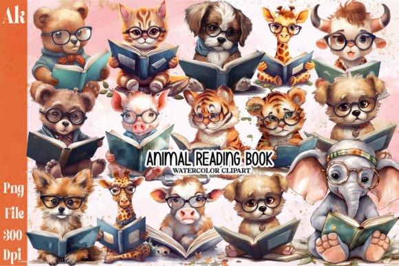 Download Animal Reading Book Sublimation Clipart - Animal Collection