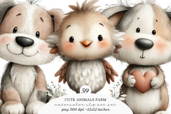Download Watercolor Cute Animals Farm Clipart - Animal Collection