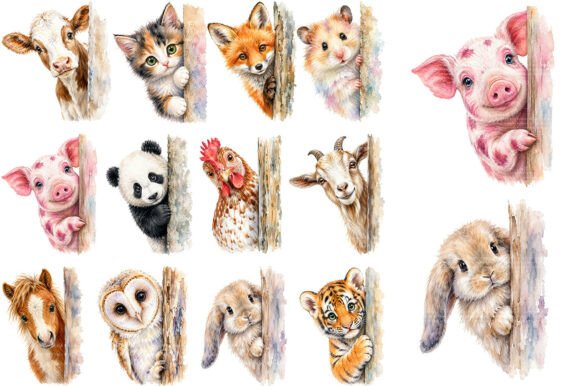 Download Watercolor Peeking Animals Clipart - Animal Collection