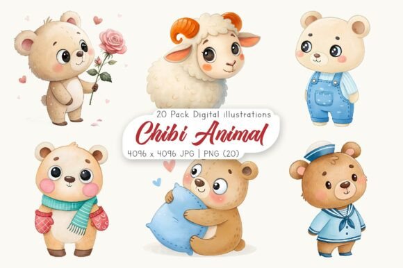 Download Watercolor Chibi Animal Clipart - Animal Collection