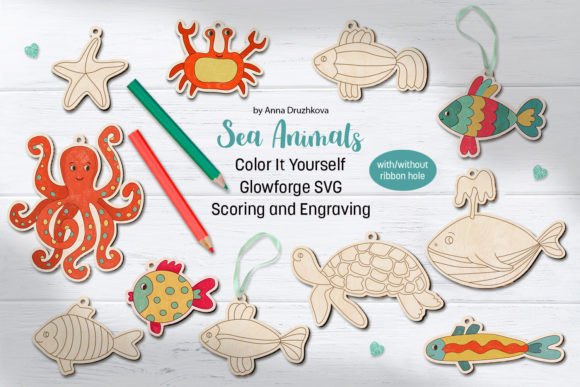 Download Sea Animals Glowforge Laser Coloring Kit - Animal Collection