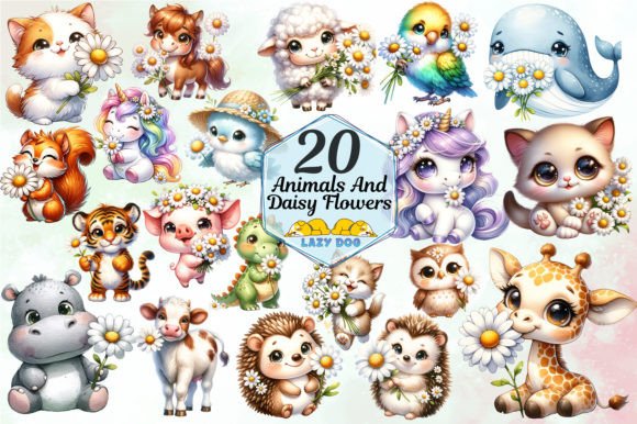 Download Cute Animals &amp; Daisy Flowers - Animal Collection