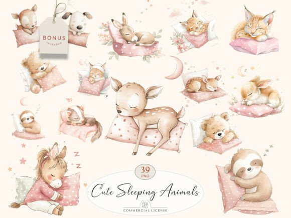 Download PNG Cute Sleeping Animals Set - Animal Collection