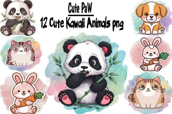 Download 12 Cute Kawaii Animals PNG Bundle, Panda - Animal Collection