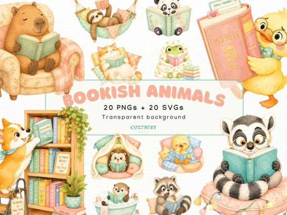 Download Bookish Cute Animals Watercolor Cliparts - Animal Collection
