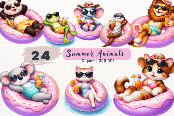 Download Watercolor Summer Animals Clipart PNG - Animal Collection