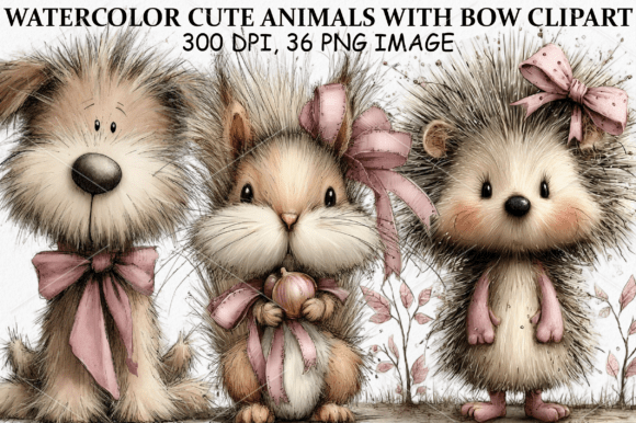 Download Watercolor Cute Animals with Bow Clipart - Animal Collection